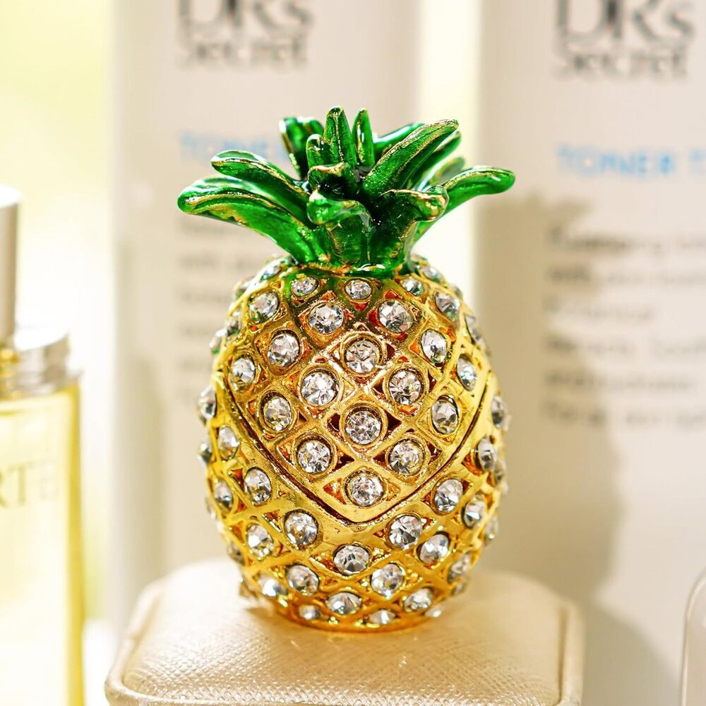 Cloisonne Pineapple Trinket Jewelry Box‎ with Gold and Rhinestones
